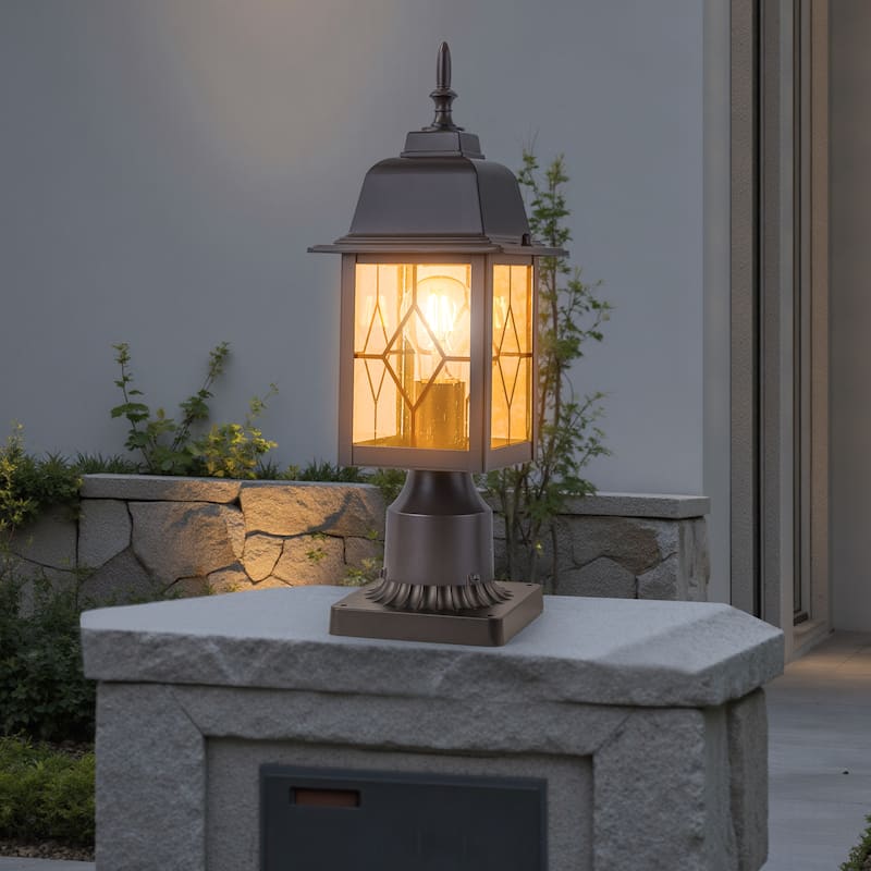 C Cattleya 16in Oil-Rubbed Bronze Outdoor Post Light with Seeded Glass - ORB - ORB