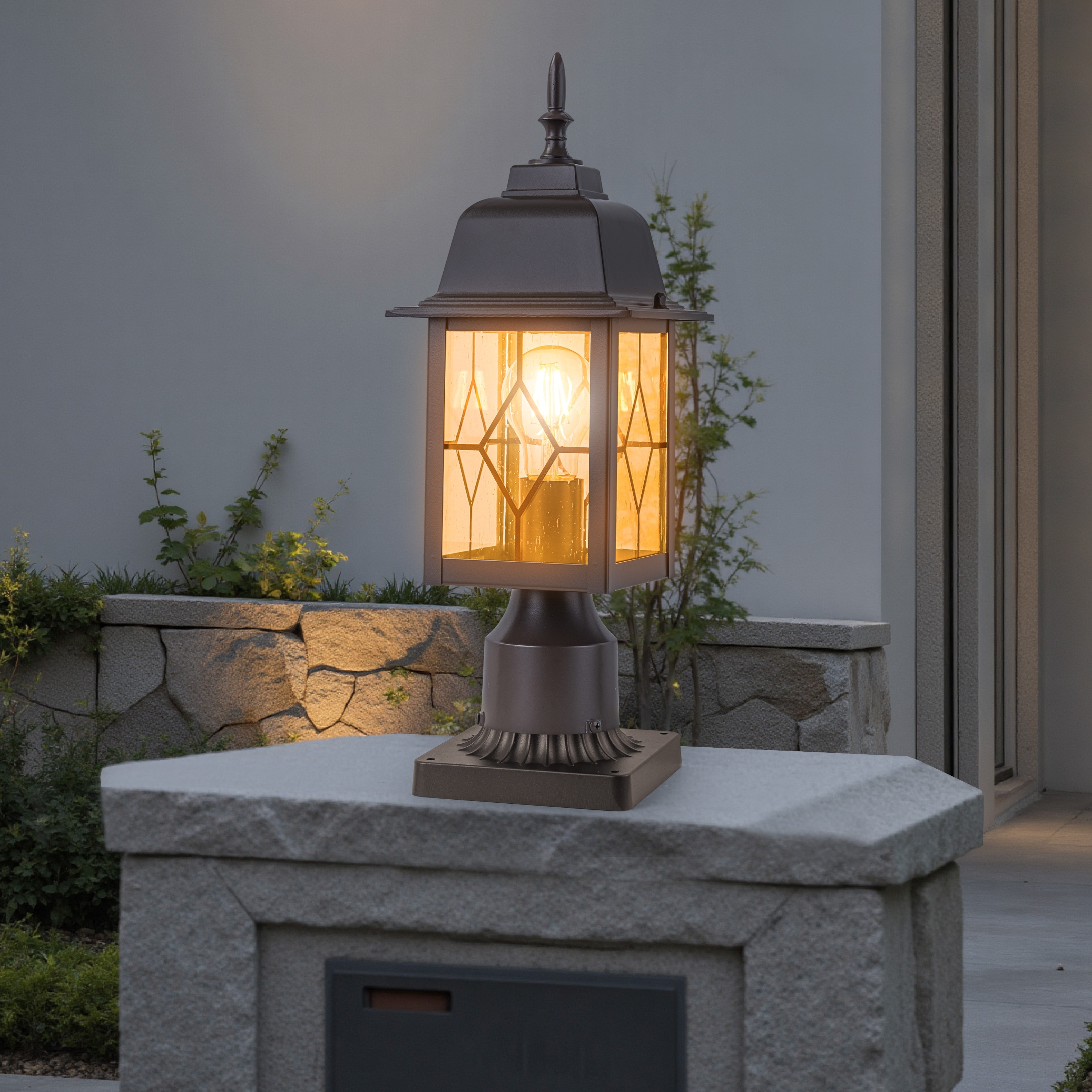 C Cattleya 16in Oil-Rubbed Bronze Outdoor Post Light with Seeded Glass - ORB
