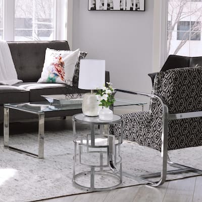 RRI Goods Silver Side Tables, Round Silver End Tables, Mirror Top Accent Tables, Chrome Nesting Tables [Set of 2]