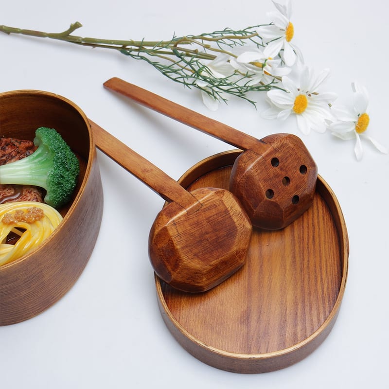 2pcs Wooden Spoon Soup, Colander ladle Spoon Cookware Tool - Wood Color - 7.5" x 2.8" x 2.4"(L*W*H)
