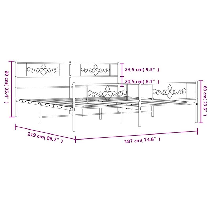 vidaXL 12 Inches White California King Metal Bed Frame No Mattress - 86.2" x 73.6" x 35.4"