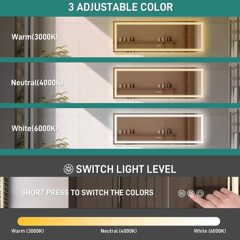 Durx-litecrete LED Wall Mirror Rectangular Frameless Dual Strips LED Bathroom Vanity Mirror