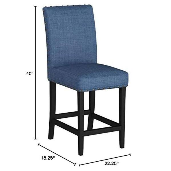 Blue Fabric Counter Height Stools with Nailhead Trim, Set of 2 Bed