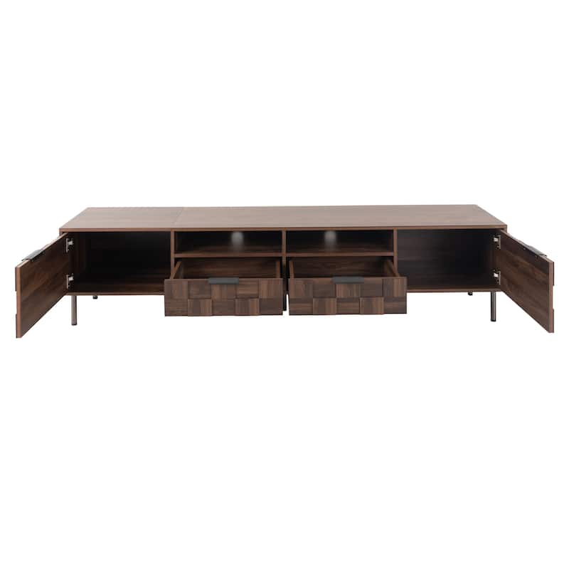 Mid-Century TV Stand with 2 Drawers, Vintage Wood Media Console for TVs up to 85'', Living Room Storage Cabinet w/ Open Shelves