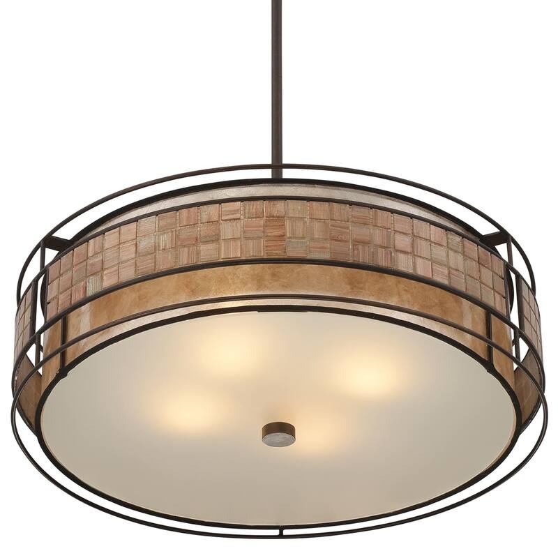 Roseto Jennings 4 Light Drum Pendant with Oyster Mica And Mosaic Tile