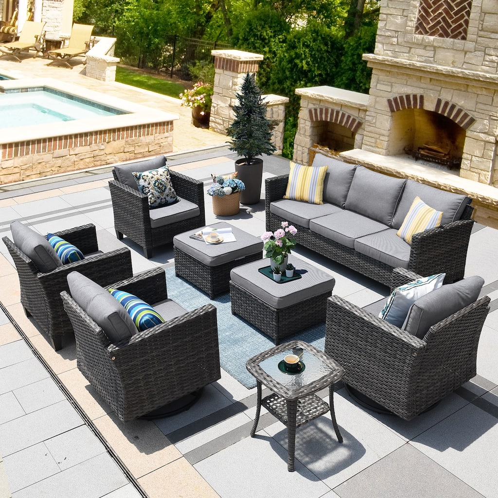 OVIOS 8-Piece Swivel Chairs Patio Wicker Conversation Furniture Set