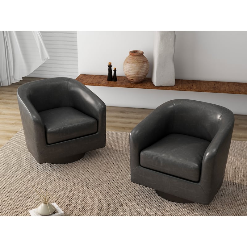 2 Set Round Barrel Chair 360-Degree Swivel Accent Chairs