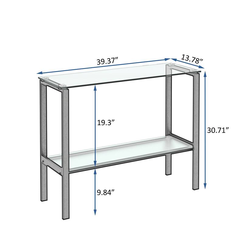 Console Table Double layer tempered glass rectangular double layer glass tea table, for Living
