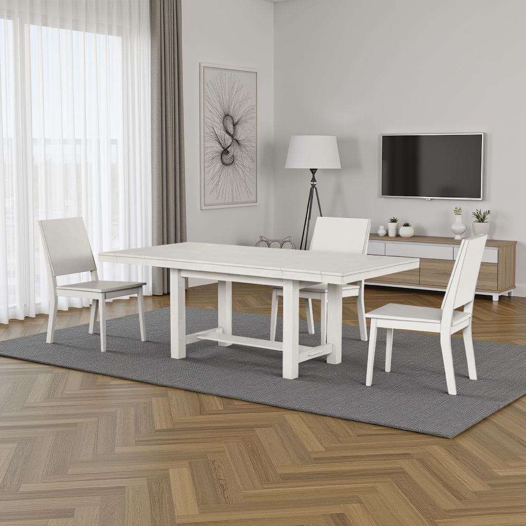 Rone Extendable Dining Table, White Oak Wood, 60-84 Inch Plank Top - Rustic White Oak