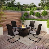 5 Pieces Patio Dining Sets , 4 Rattan Steel Chairs and 1 Square ...