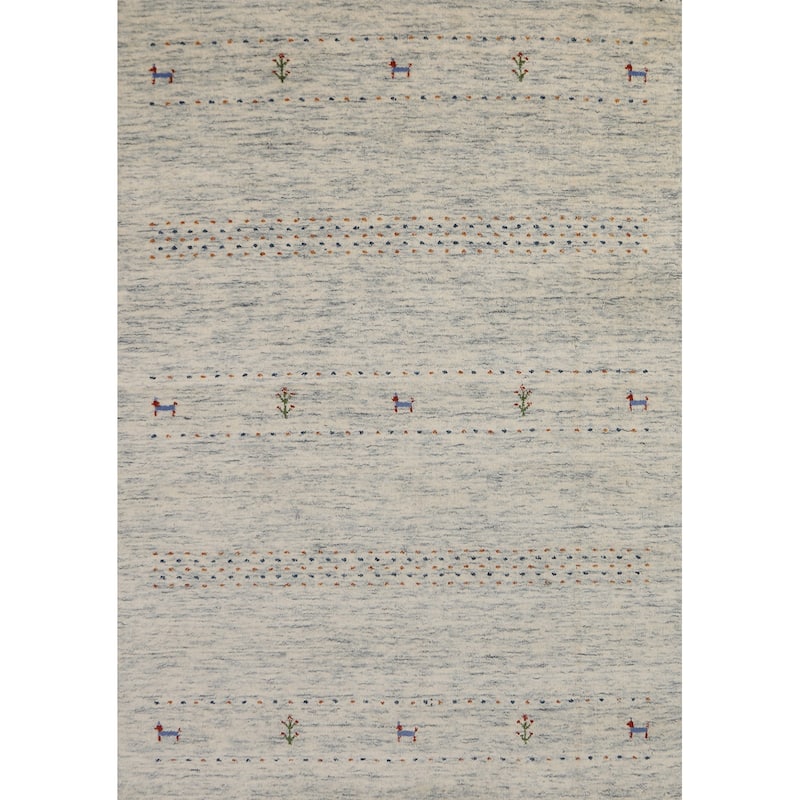 Tribal Ivory Gabbeh Oriental Area Rug Hand-Knotted Wool Carpet - 4'0" x 5'10"