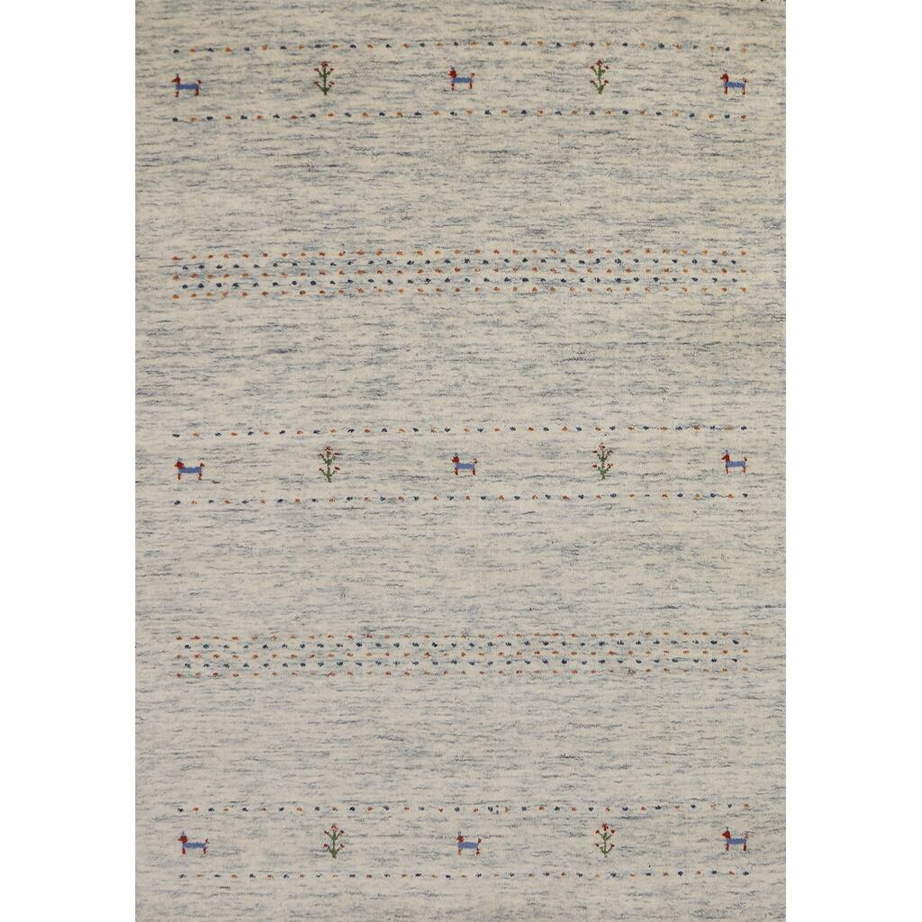 Tribal Ivory Gabbeh Oriental Area Rug Hand-Knotted Wool Carpet - 4'0" x 5'10"