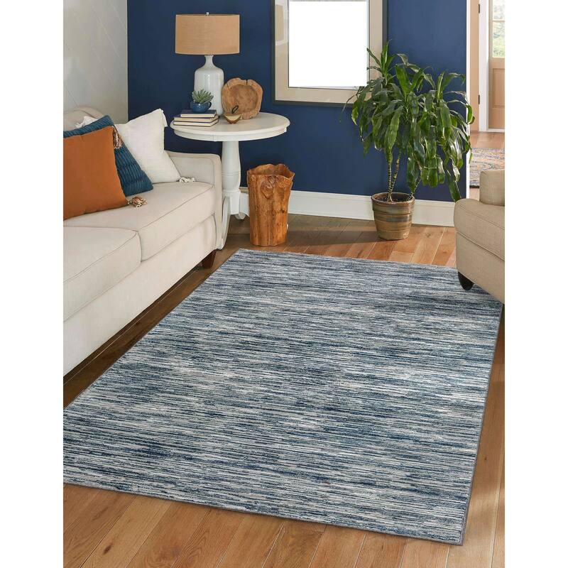 Admire Home Living Sognatore 1228 Transitional Striated Area Rug - 3'3" X 4'11" - Blue