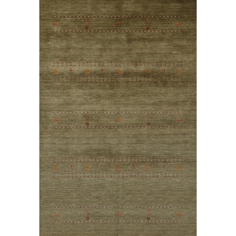 Green Gabbeh Indian Area Rug Handmade Tribal Modern Wool Carpet - 5'1" x 7'7"