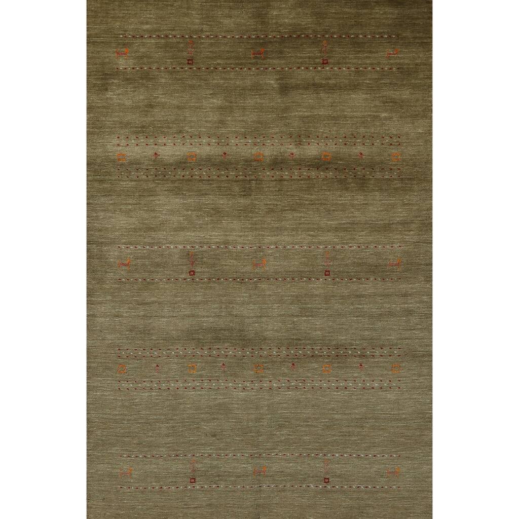 Green Gabbeh Indian Area Rug Handmade Tribal Modern Wool Carpet - 5'1" x 7'7"