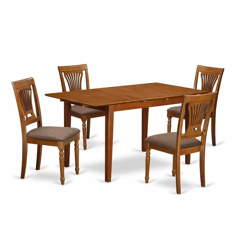 Kitchen Table Set 5 Piece - Rectangular Dining Table with 4 Chairs - Saddle Brown Finish