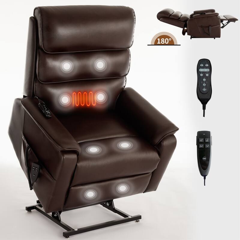 Dual‑Motor Power Lift Recliner Chair with Massage & Cat‑Proof Leather