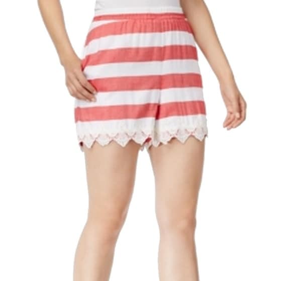 Kensie White Women's Striped Crochet Lace Trim Shorts