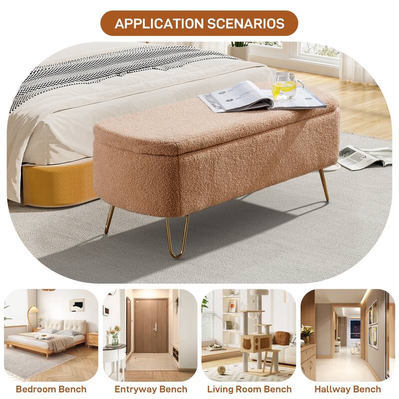Ouyessir Modern Sherpa Storage Bench, Ottoman with Storage