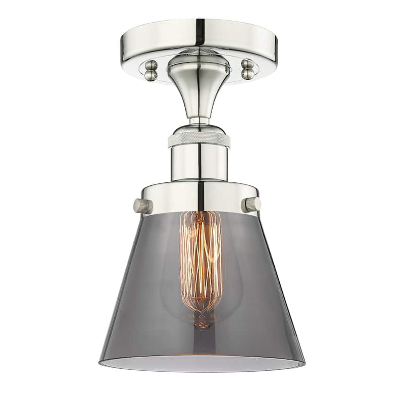 Innovations Lighting Edison Cone - 1 Light 7" Semi-Flush Mount - Polished Nickel/Light Smoke