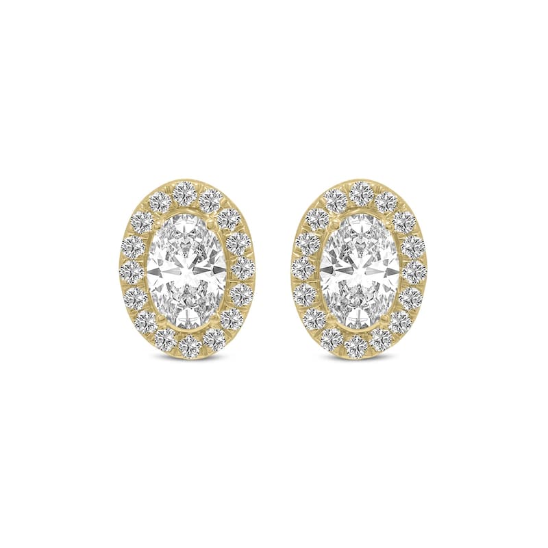 Marquee 2 Carat TW Oval Shape Lab Grown Diamond Halo Earrings in 14K Yellow Gold