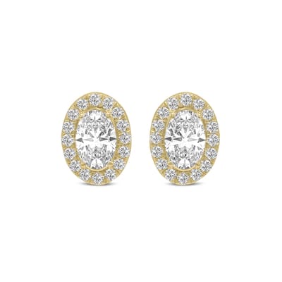 Marquee 2 Carat TW Oval Shape Lab Grown Diamond Halo Earrings in 14K Yellow Gold