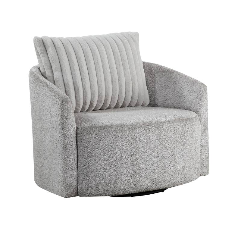 Vinnie Swivel Armchair, Gray Chenille, Large Corduroy Back Pillow