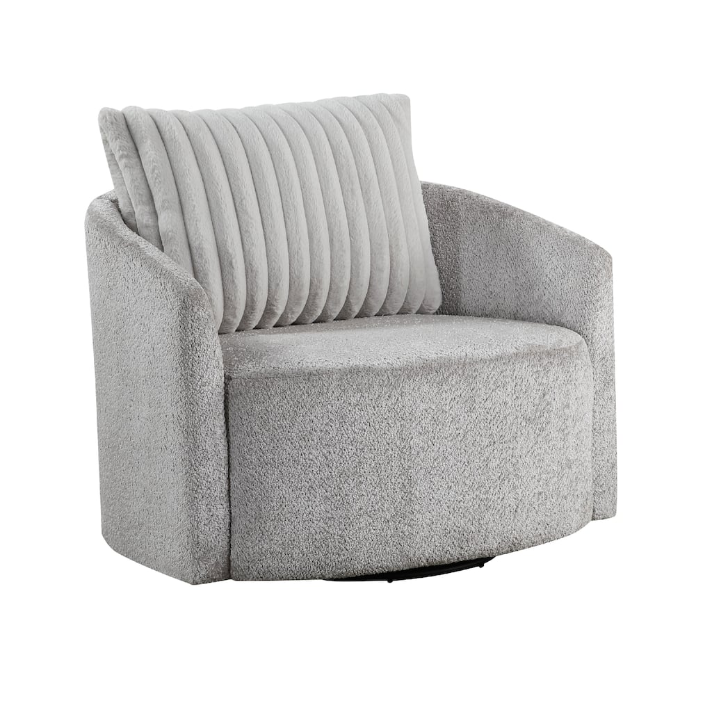 Vinnie Swivel Armchair, Gray Chenille, Large Corduroy Back Pillow