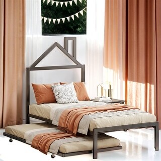 Twin Size House Shaped Metal Platform Bed with Trundle