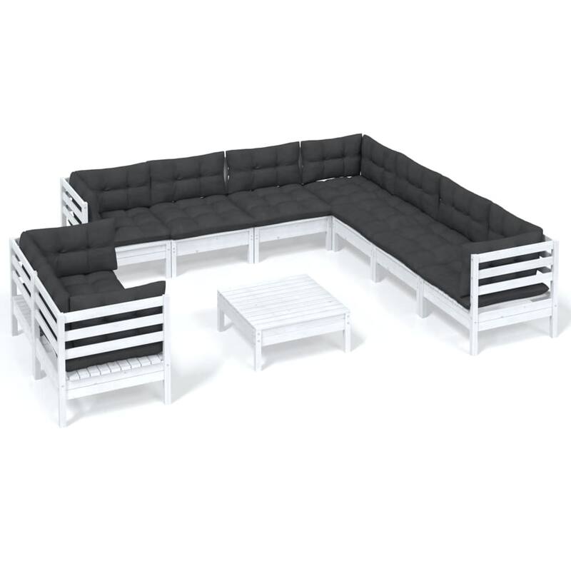 vidaXL Solid Pinewood Patio Lounge Set 10 Piece with Cushions Multi Colors