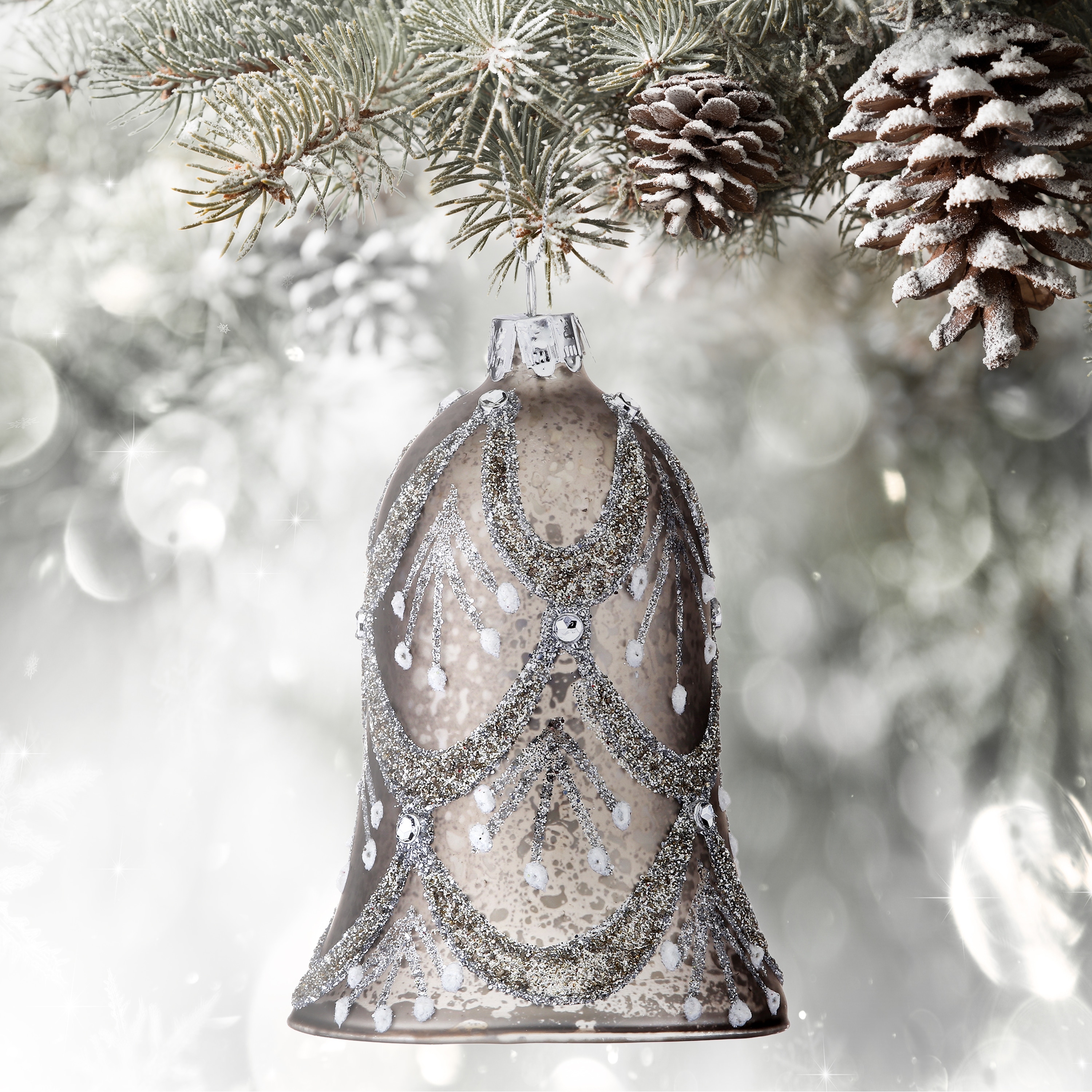 4" Glass Vintage Beaded Bell Ornament