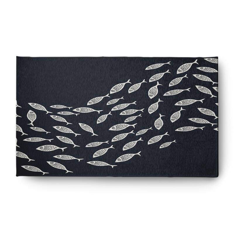 Escuela Nautical Chenille Rug - Shark Blue and White - 3' x 5'