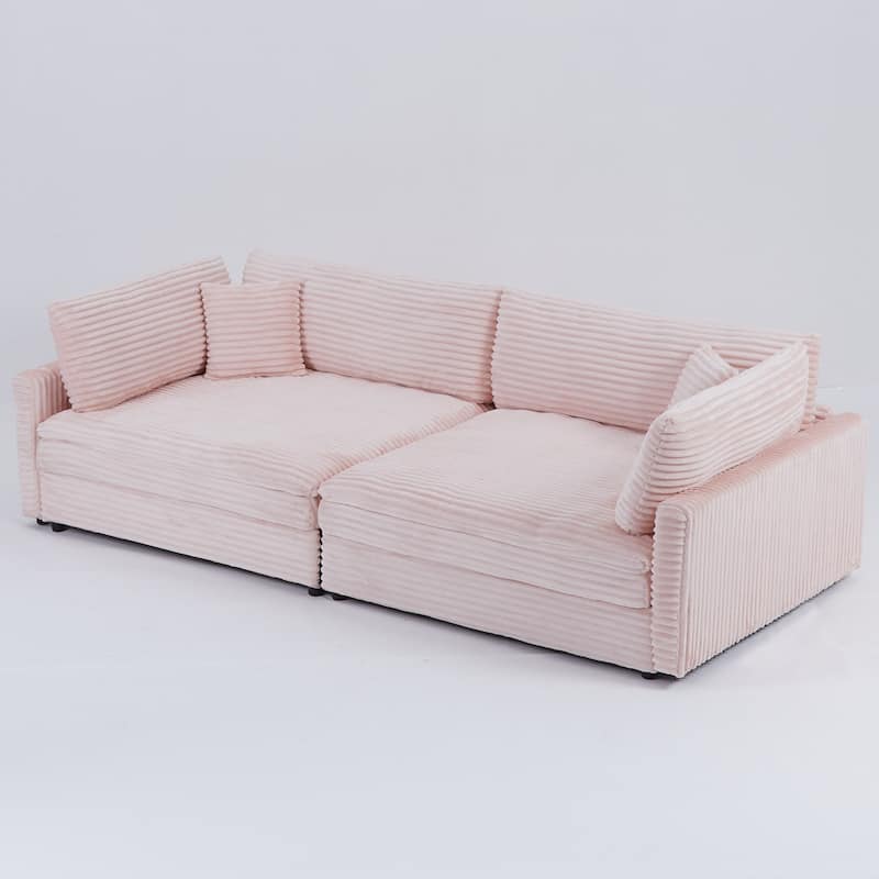 The 112-Inch Corduroy Sofa,With Two Throw Pillows And Four Backrests