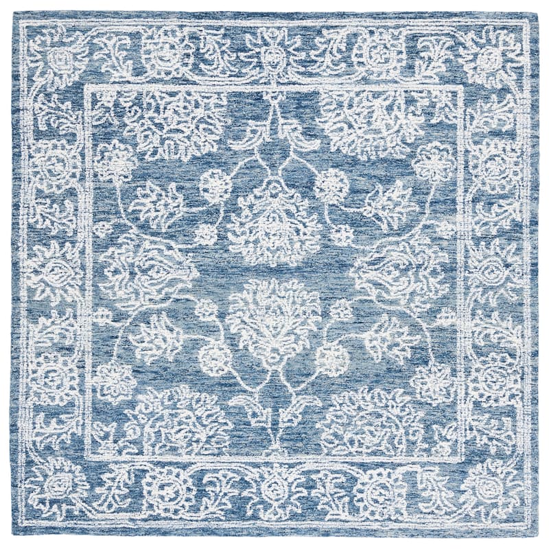SAFAVIEH Handmade Metro Muriel French Country Wool Rug - 6' Square - Natural/Blue