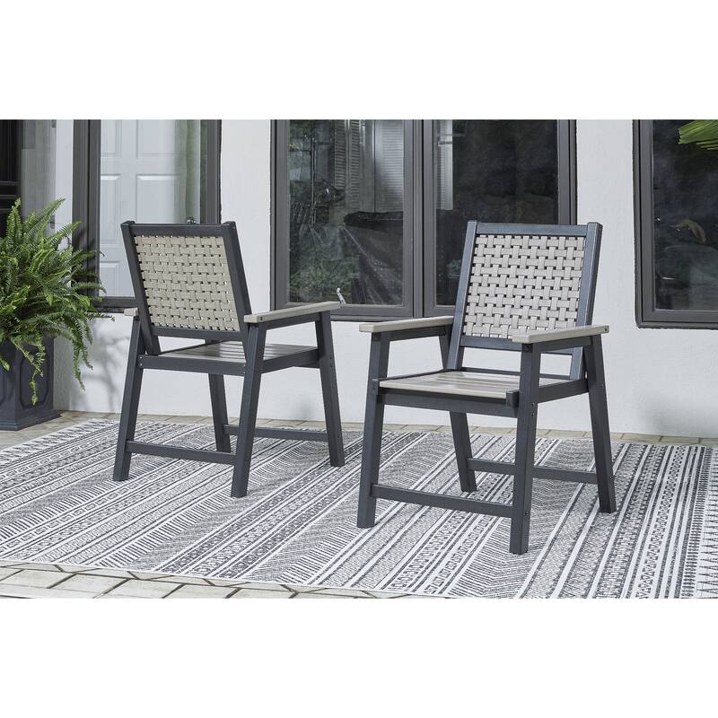 Signature Design by Ashley Mount Valley Black/Beige Outdoor Arm Chair Set (Set of 2) - 25"W x 25"D x 37"H