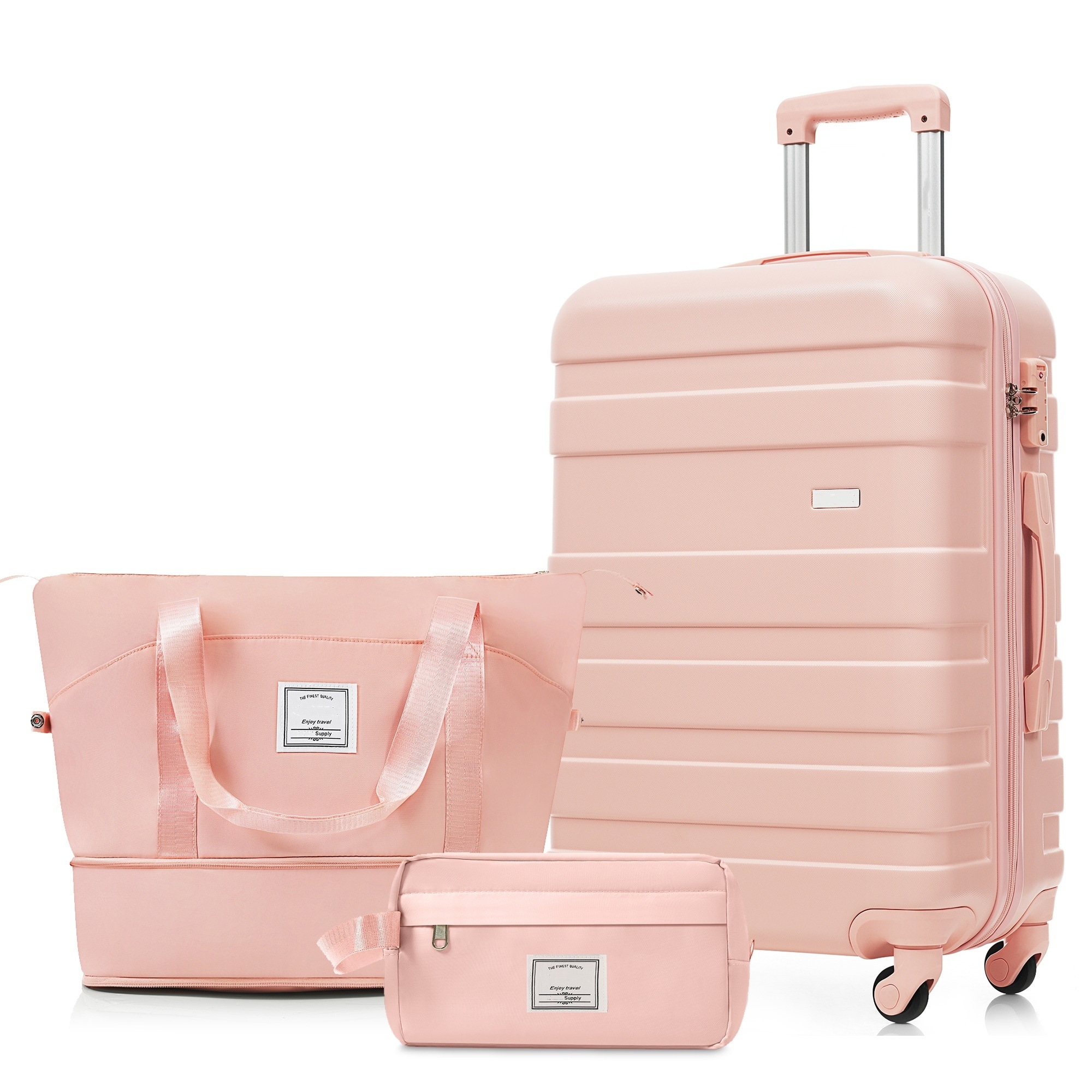 3-Piece Luggage Set - 24in Checked Suitcase with TSA Lock Travel Duffel Bag Wet-Dry Toiletry Bag