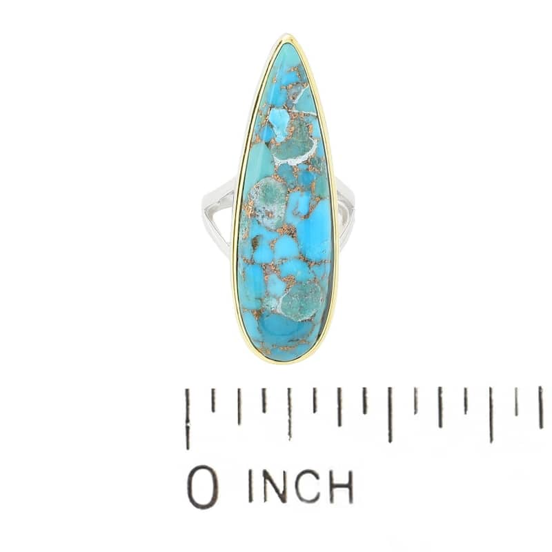 925 Sterling Silver 40X12mm Pear Blue Copper Turquoise Ring