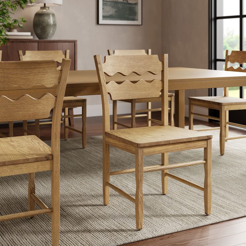 Jax Oak Wood Dining Chair With Wavy Razor Back - Weathered Oak