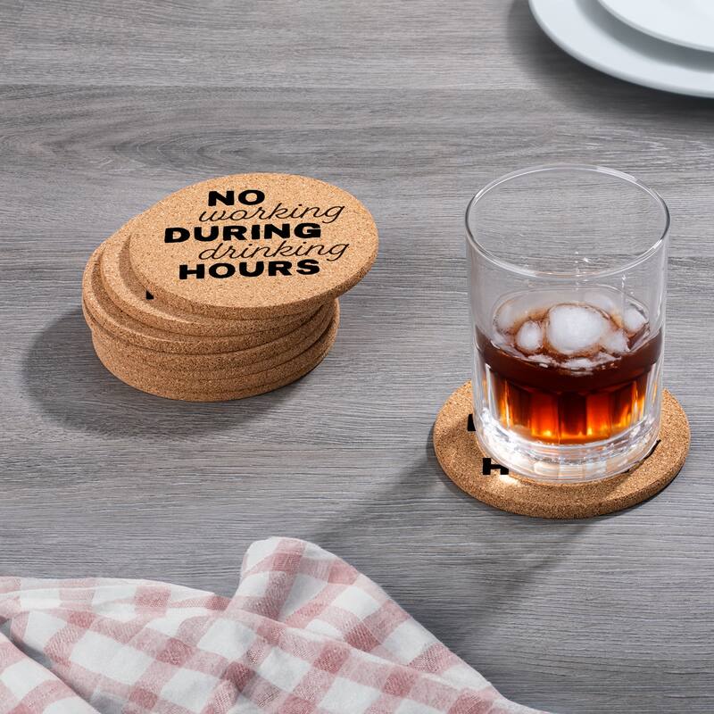 Drinking Hours 4 Pack Absorbent Cork Coaster Made in The USA 4" Round