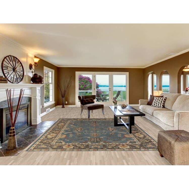 Hand Knotted Oriental 100% Wool Carpet Transitional All-Over Navy Blue & Blues Oushak Area Rug - 10' 1'' X 7' 11''