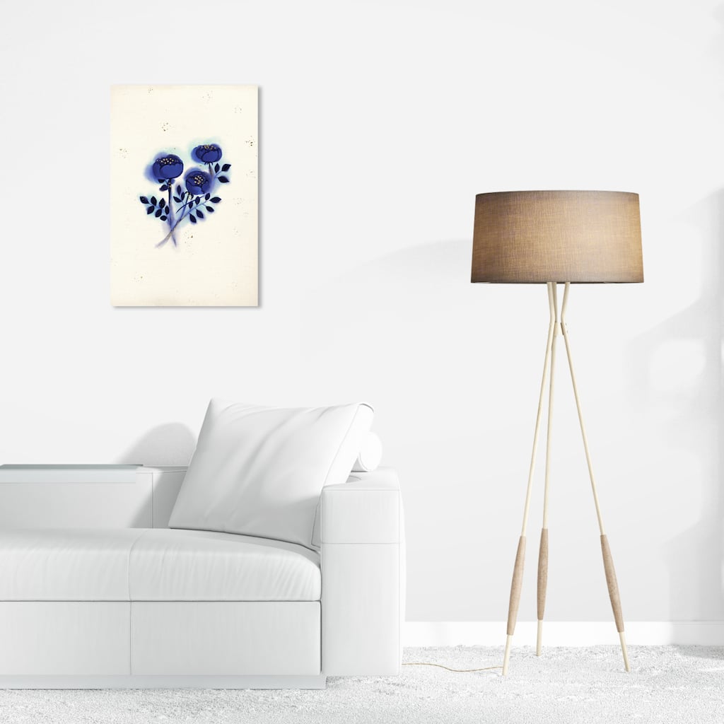 Wynwood Studio Canvas Floral and Botanical Simply Blue Peonies Blue and Dark Blue Rustic Wall Art Canvas Print