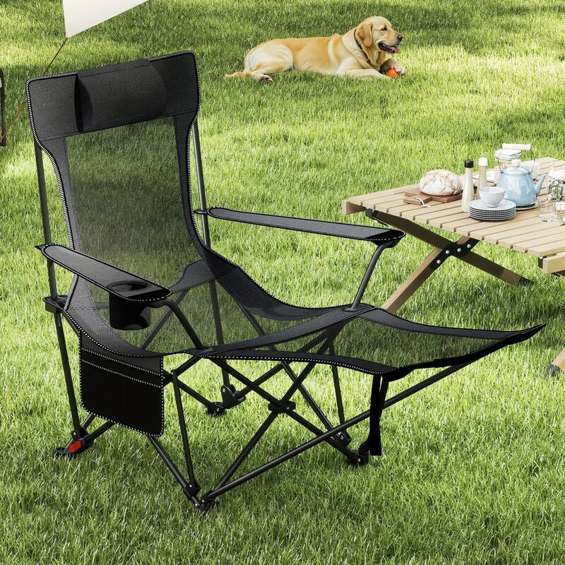 Gymax 2PCS Camping Lounge Chair w/Detachable Footrest 4-position