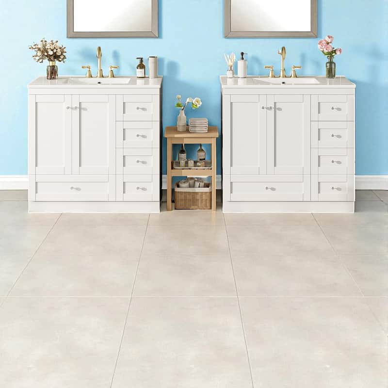 72" Shaker Style Double Sink Bathroom Vanity with Ceramic Top, Soft-Close Doors and Drawers, Freestanding Cabinet
