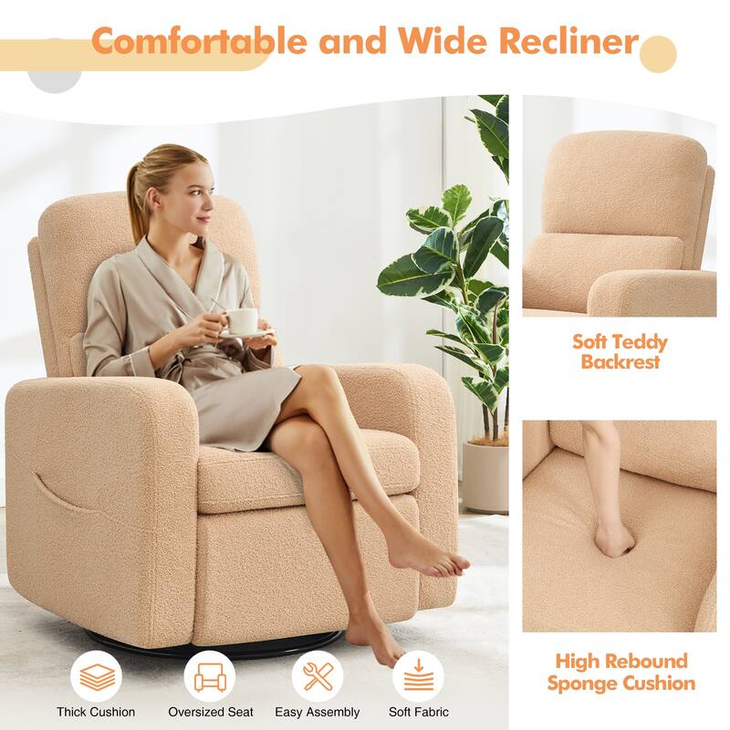 Swivel Manual Recliner Chair Teddy Fabric Nursery Glider Rocking Recliner Set of 2