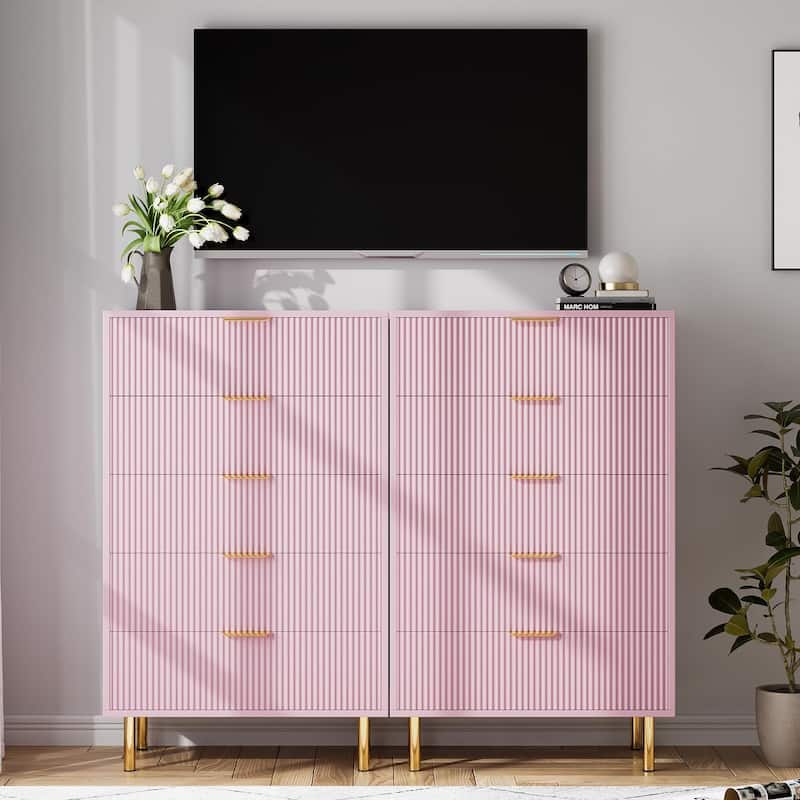 5 Drawer Dresser for Bedroom with Gold Handle and Large Drawer