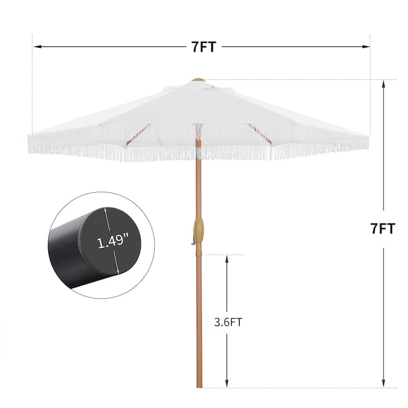 Ainfox 7FT Fringe Outdoor Patio Umbrella with Tilt Tassel Umbrella