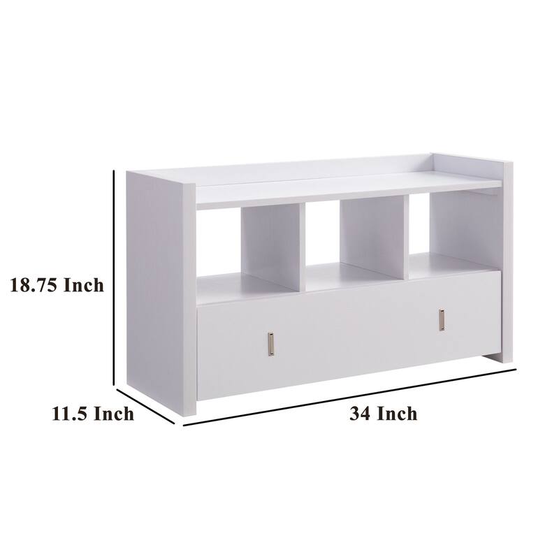 Beak Shoe Bench, 3 Open Shelves 1 Drawer, 34 Inch Classic White Finish