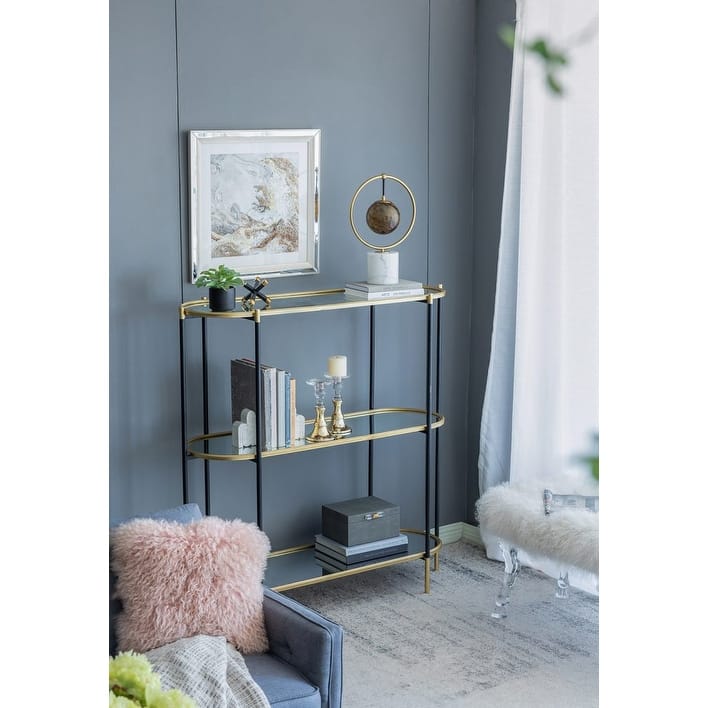 3-Tier Metal Console Table, Mirrored Shelf