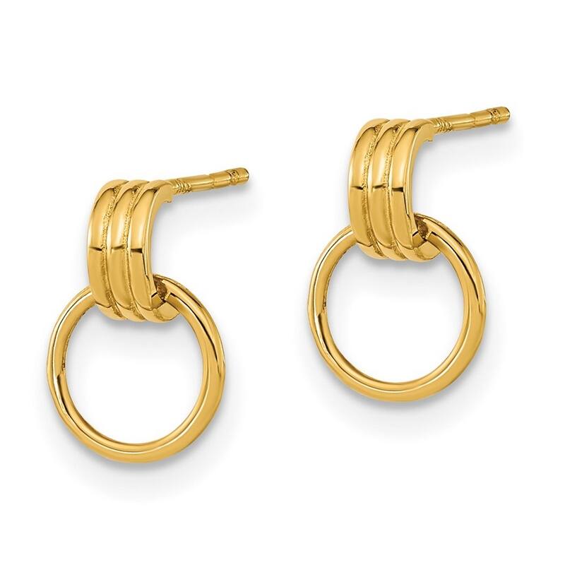 Curata 14k Yellow Gold 10.75x7.25mm Dangle Circle Post Earrings
