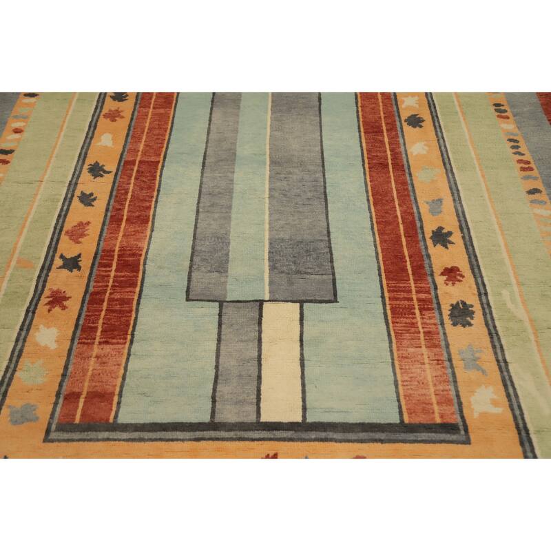 Hand Knotted Oriental 100% Wool Carpet Modern Geometric Multi-Colored Gabbeh Area Rug - 8' 10'' X 6' 0''